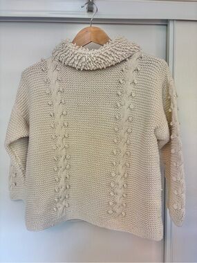 Rare Vintage Womens Fisherman Sweater Size M Ivory Popcorn Cable Knit Cotton